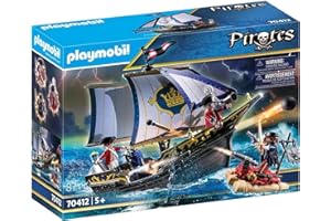 Playmobil 70412 Chaloupe des Soldats - Pirates - en quête du trésor - avec Trois Personnages, Un Canon, Un Bateau Qui Flotte et des Accessoires - Dès 5 Ans