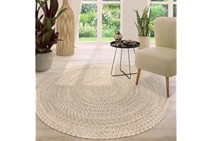 TT Home Tapis en Jute Chambre Adulte Rond Bohème Bohème Fait à La Main Bordure Modern, Couleur:Beige, Dimension:80 cm Rund