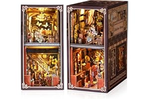 BATDTECH Book Nook Kit DIY Wooden Craft Set - 3D Dollhouse with LED & Dust Protection Bookshelf Decoration Gift Idea for Adults / Teens