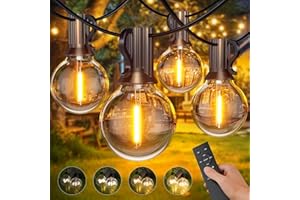GPATIO Guirlande Guinguette Exterieure G40 avec Télécommande, Dimmable 30M Guirlande Lumineuse Extérieur avec 50+2 LED Ampoules Imperméable, Blanc Chaud Chaîne Lumiere Exterieur pour Patio Fête Mariage