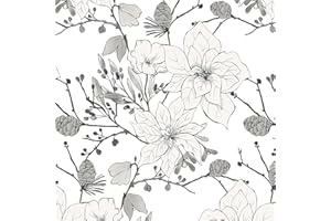 CiCiwind Self Adhesive Wallpaper Grey White Floral Wallpaper 41×300cm Vintage Peel and Stick Wallpaper Thicken Vinyl Wrap Waterproof Stick on Wallpaper for Living Room Bedroom
