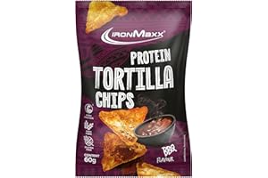 IronMaxx Protein Tortilla Chips – Barbecue Bolsa de 60 g | Snack crujiente alto en proteínas de soja y yuca | Rico en fibra y sin gluten | Ideal para una dieta consciente y para llevar