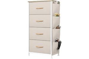 YITAHOME Cajonera de Tela con Bolsillos Laterales, Ganchos,Cómoda de Tela,Unidad de Almacenamiento,con 4 cajones Extraíbles,Cómoda de para Sala de Estar,Dormitorio, habitación Infantil,Beige