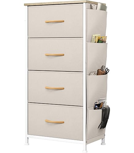 Cassettiera Con 4 Cassetti In Tessuto Rimovibili, Mobiletto Salvaspazio Industriale Per Soggiorno Marrone