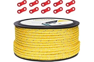 HIKEMAN 50 mètres de câble de réflecteur câble de Camp extérieur Corde de Guidage de 100% Nylon Corde enroulée de 10 tenseurs en Alliage d 'Aluminium pour Camper (Jaune, Diameter 5 mm)