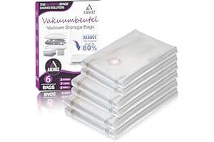 Armiz® Worki próżniowe na ubrania, 6 sztuk – worki próżniowe na kołdry, 2 duże poszewki na kołdrę, 100 x 80 cm, 2 duże 80 x 60 cm, 2 małe poszewki na pościel, poduszki – trwałe, wytrzymałe, z