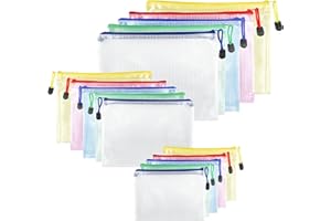 Brevanza 15 Pièces Pochette Zippée A4+A5+A6, PVC Mesh Zipper Pouch Etanche, Dossier 5 Couleurs, Chemise Pour Ranger Documents Papiers Fournitures de Bureau