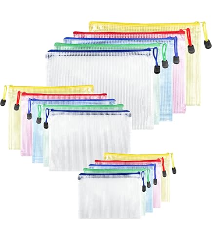 Lot 12 Pochettes Documents Zippées A5 PVC Transparentes - 5 Couleurs Pour Voyage Et Bureau