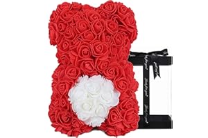 NUWYK Rosenblumenbär - Über 250 Blumen auf jedem Rosenbären - Rosenbär Geschenk für Muttertag, Valentinstag, Jubiläum und Brautduschen - Rose Flower Bär Klare Geschenkbox inklusive 10 Zoll