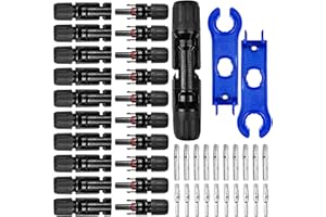 Elsrantor Dieci Coppie Connettori Impermeabili, Connettore Pannelli Cavo Fotovoltaici, per Cavi Pannello Solari, Fotovoltaico Strumento a Spina Stagno, Kit di Spine Solare, Con 2 Chiavi