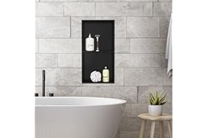 LuxeBath Niche de Douche Encastrée Murale Double, 30x60x10 cm, en Acier Inoxydable, Noir, Étanche, Étagère avec Cadre Salle de Bain, Encastrable, Rangement Articles Toilette, Matériel Montage