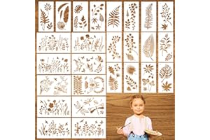 W RXKIOCS 26 PCS Petit Pochoirs Pour Peinture Murale Dessin Enfant Scrapbooking Vintage Fleur Feuille Réutilisable Textiles Decoration Pour La Conception De Murs Cartes Postales Sacs d'Emballage Cadeau