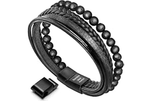 murtoo Armband Herren Leder Armband Naturstein Geflochtenes Armband aus schwarzer Onyx Wunderbar Geschenk Fuer Herren