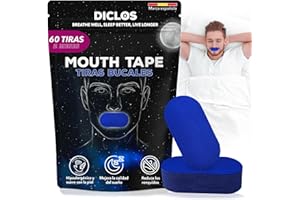 DICLOS PACK 60 TIRAS BUCALES para Dormir. Mouth Tape for Sleeping. Cinta Bucal Ronquidos. Mouth strips. Parches Boca. Tiras Boca para Dormir con la Boca Cerrada. Myotape. Tapabocas. (Azul sin Orificio)