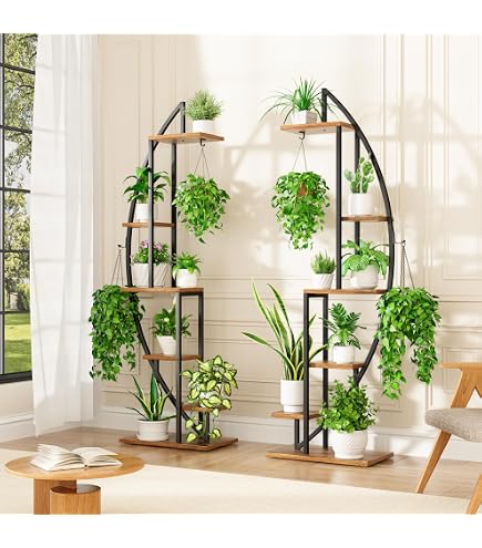 Support Pour Plantes D'intérieur 8 Niveaux Avec Lampes De Croissance - 150 Cm - Métal Et Bois - Pour Salon, Balcon, Terrasse