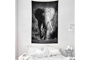 ABAKUHAUS l'éléphant Tapisserie, La Faune Exotique Elephant, Couleurs sans décoloration, 140 x 230 cm, Gris