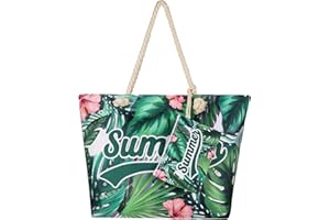 Glovios Sac de Plage Femme XXL, Grand Sac de Plage avec Fermeture à Glissière pour Les Achats Voyages