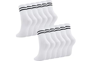 Utensilsto 6 Paare Damen Socken Weiß Sportsocken Tennissocken Sport Socken mit Streifen Baumwolle Socken Damen