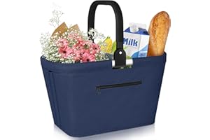 ANHOW 35L Cesta de la Compra Plegable, Cesta de Picnic con Asas Acolchadas, 600D Tela Oxford Cesta de Transporte Grande para Familia, Bolsa de Compra Práctica para Viajes, Picnics, Compras, Regalos - Azul