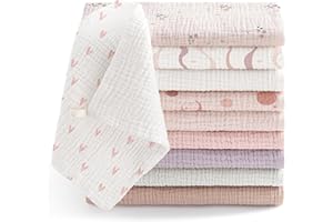 Bearmoss Muselinas Bebe 25x25cm,10 Piezas 100% Algodón Super Suave Transpirable y Extremadamente Absorbente Gasas para Bebes, Muselinas de Algodón para Recién Nacidos Bebés (Rosa violáceo)