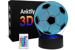 ANKTILY Lampada 3D di Calcio Illusione Ottica Luce Notturna per Bambini, Lampada Led da Tavolo Luce Decorazioni Luce di Notte per Comodino con 16 Colore e Telecomando