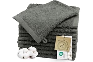 ZOLLNER 10 manopole da bagno in 17x21 cm - guanti da lavaggio grigi soffici e super assorbenti - con pratico gancetto - lavabili fino a 60°C - Cotone - Qualitá alberghiera