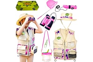 Kidz@Play Safari Outdoor Adventures, Pink Bug Hunting Set, Vest, Hat, Binoculars, Bug Net and Container, Whistle, Torch, Magnifying Glass, Thermometer, Compass, Mirror, Tweezers, Bug cups, Age 3+