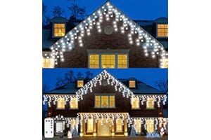 LITOHOM Icicle Outdoor Christmas Lights,460LED 17.5M/57ft Christmas Decorations Lights Plug in,Cool White String Lights with IP44 Waterproof/Remote/8 Modes/Memory/Timer for Window Eaves Garden Outdoor Decor