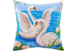 ‎BRVSK Schwäne, Nadelspitzen-Set, Überwurfkissen, 40,6 x 40,6 cm, bedruckter Tapisserie-Leinwand, europäische Qualität