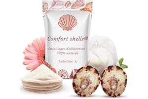Comfort Shells® Coquillages d'allaitement naturels + Coussinets réutilisables | Protège Mamelon, Favorise la cicatrisation | Evite, Soulage et Apaise les Douleurs de l’Allaitement (L - 6/6,5cm)