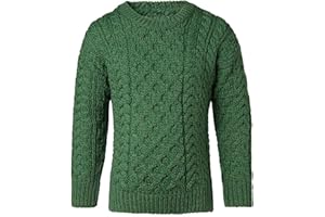 Carraig Donn Aran Woollen Mills Child's Boys Girls Irish Pullover Sweater 100% Merino Wool Crew Cut (Kiwi Green