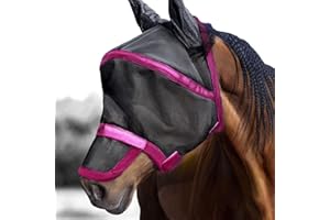 Harrison Howard Maskology Supreme Horse Fly Mask Stellar UV Protection with Detachable Nose Cover Well-Received 2-in-1 Mask Magenta L Full Size