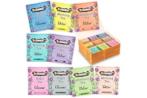 Dorimed Asortyment herbaty - Pudełko na prezent - Herbata Wellness (100% naturalna, bez cukru, glutenu i GMO) - 100 saszetek, 6 smaków - 3 oczyszczające, 2 Detox, 1 uspokajający