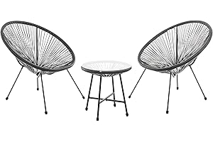 EVRE Goa Black Acapulco Styled Egg Shape Conversational Garden Furniture Bistro Patio Outdoor Set For Balconies Gardens Terraces 2 Chairs 1 Glass Top Table