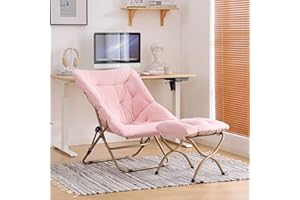 YOTATING Saucer Chair with Ottoman, Comfy Faux Fur Oversized Folding Soft Furry Lounge Lazy Chair, Metal Frame Moon Accent Chair for Bedroom, Living Room, Dorm Rooms, Pink