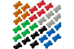 STAYMAX Etiquetas de identificación de perro con forma de hueso en blanco, de aluminio, 30 unidades