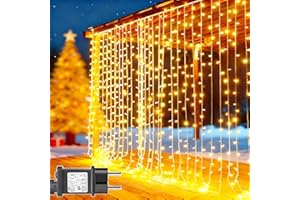 yowin Cortina Luces Navidad Exterior 3x3M 300 LED Luz de Navidad con Enchufe, Temporizador, 8 Modos Luces Ventana Impermeable Luce Cascada para Hogar Balcon Escaparates Interior Decoración