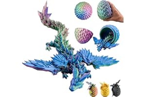 KAHAUS 3D-Drache mit Flügeln im Ei – 23 cm Figur im 12 cm Ei | Schlüpfender Überraschungsdrache in Blau-Grün-Violett mit Blumenmuster | Bewegliches Fantasy-Spielzeug & Sammelfigur für Kinder