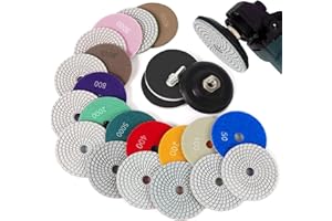 BOTEWO 14 Pezzi Dischi Diamantati per Lucidatura a Umido/a Secco da 100 mm - Set per Marmo con Supporto in Gomma M14