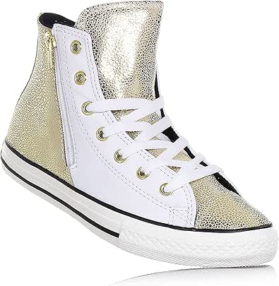 CONVERSE - Weiß-goldene Sneakers mit Schnürsenkel, aus Leder, seitlich