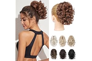 REECHO Ponytail Extension, 9" Claw Clip in Short Curly Wavy Pony Hair Extension Jaw Clip on Pony Tail HP001 Hairpiece for Women - Dark Copper