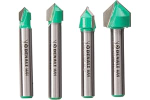 Marca Amazon - Denali Juego de brocas para fresadora ranuradas en V, 4 piezas, de 90 grados, 1/4" (63 mm)