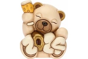 THUN, Teddy Buon Anno 2024 con Calice in Ceramica Decorata a Mano, Addobbo Natalizio, Idea Regalo, 6.7x5.8x6 cm h