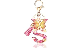 EnigmaDrops Keychains in the shape of Initial letters for Women Tassel Butterfly Pink Purple Cute Car Keyring for Wallet Purses Backpack A-Z