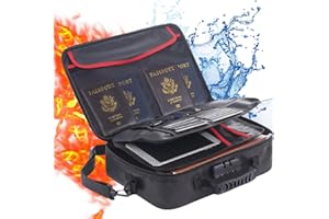 SEKAM Sac à documents ignifuge (36,8 x 27,9 x 10,2 cm) avec porte-monnaie ignifuge pour argent, documents de voyage, sac de rangement ignifuge avec verrou et organiseur de fichiers portable Noir