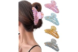 Mesovor 4 Pack Acrylic Hair Clips Claws, Nonslip 4.1" Large Hair Grip Hairclips for Thin and Thick | French Banana Barrettes Hair Strong Hold Jaw Clamps (Blue, Ginger, Pink, Gray)