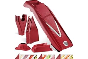 Börner Gemüsehobel V5 (Profi Set) • Verstellbarer V-Hobel 7-teilig mit 10 Schnittarten • Gemüseschneider mit Edelstahl V-Klinge • Küchenhobel inkl. Dockingstation • Farbe: Rot