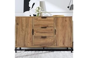 Merax Sideboard Cabinet Cupboard with 2 doors and 3 drawers, rustic Sideboards for Living Room, Kitchen, and Hallway, Adjustable shelf, 120 x 40 x 76 cm, dark oak