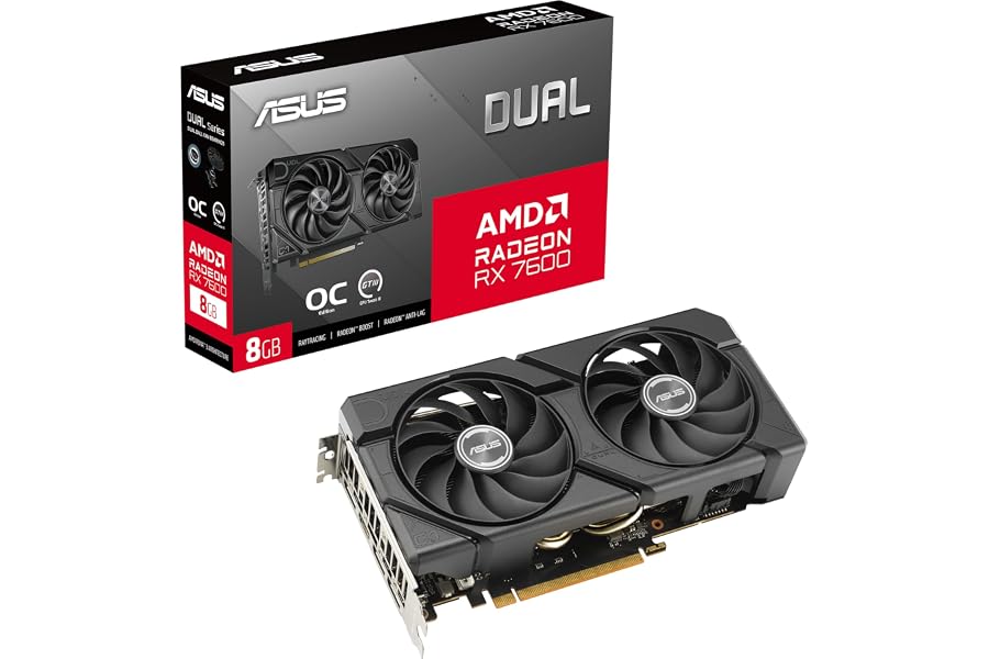 Amazon listing image: ASUS Dual Radeon RX 7600 EVO OC Edition 8GB GDDR6 Gaming Graphics Card (AMD Radeon RX7600,…
