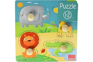 JUMBO Goula - Puzzle animales selva, Encajable de madera para niños a partir de 1 año